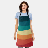 レトロカラフルスタイル曲線デザイン エプロン (着用した状態)