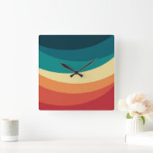 レトロカラフルスタイル曲線デザイン スクエア壁時計 (ホーム)