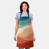 レトロカラフルスタイル波の装飾 エプロン (着用した状態)