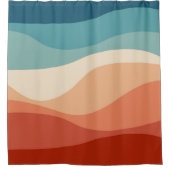 レトロカラフルスタイル波の装飾 シャワーカーテン (正面)