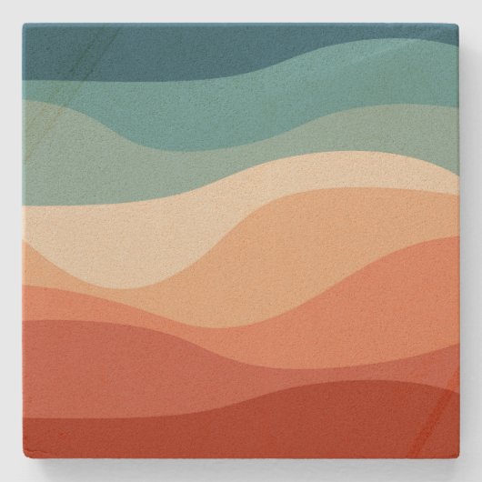 レトロカラフルスタイル波の装飾 ストーンコースター (正面)