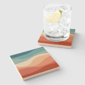 レトロカラフルスタイル波の装飾 ストーンコースター (横)