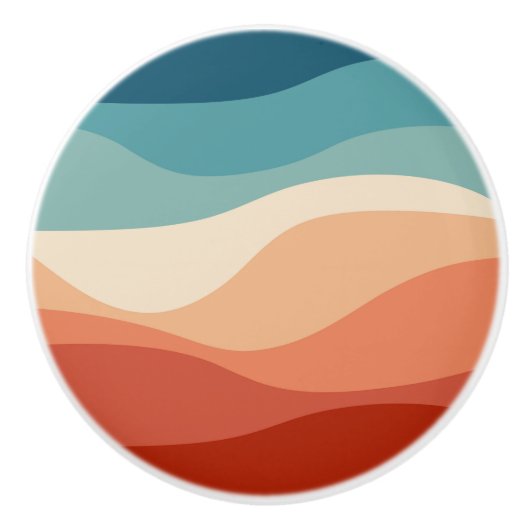 レトロカラフルスタイル波の装飾 セラミックノブ (正面)