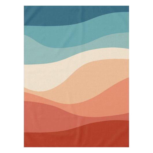 レトロカラフルスタイル波の装飾 テーブルクロス (正面)