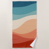 レトロカラフルスタイル波の装飾 ビーチタオル (正面)