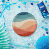 レトロカラフルスタイル波の装飾 ペーパープレート (パーティー)