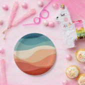 レトロカラフルスタイル波の装飾 ペーパープレート (パーティー)