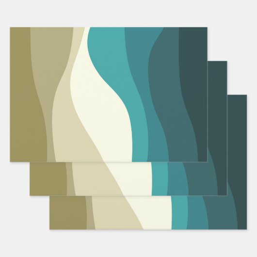 レトロカラフルスタイル波の装飾 ラッピングペーパーシート (セット)