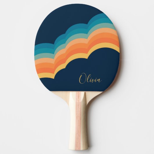 レトロカラフルスタイル雲デザイン 卓球ラケット (正面)