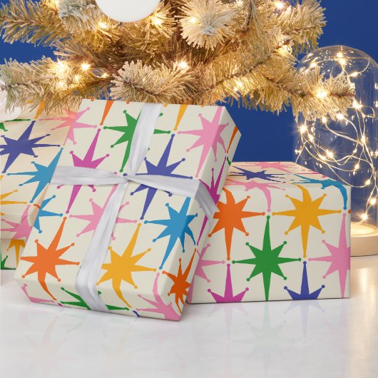 レトロカラフルスターバストミッドセンチュリーモダン ラッピングペーパー (クリスマス)