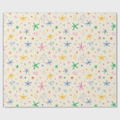 レトロカラフルスターバスト及びドードルパターン ラッピングペーパー (フラット)