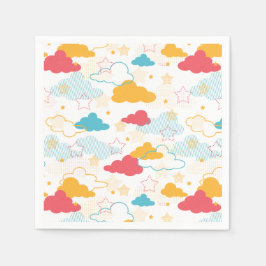 レトロカラフルスターリースカイアートパターン スタンダードカクテルナプキン