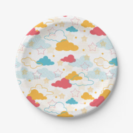 レトロカラフルスターリースカイアートパターン ペーパープレート