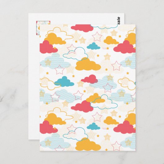 レトロカラフルスターリースカイアートパターン ポストカード (正面/裏面)