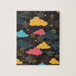 レトロカラフルスターリースカイアートパターンII ジグソーパズル