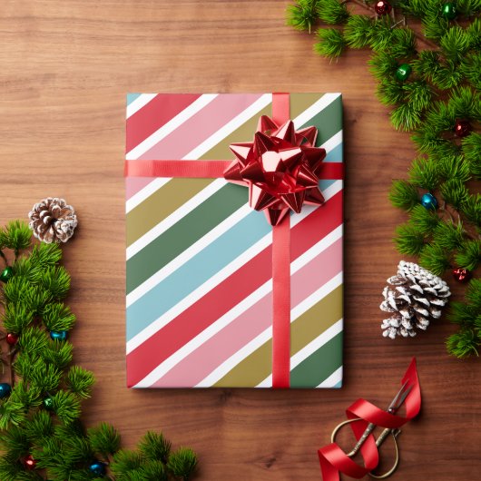 レトロカラフルストライプクリスマス ラッピングペーパー (クリスマスギフト)