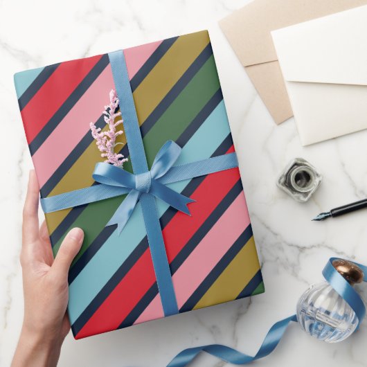 レトロカラフルストライプクリスマス ラッピングペーパー (ギフト)