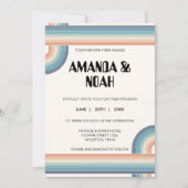 レトロカラフルストライプテーマ70の写真結婚の 招待状 (正面)