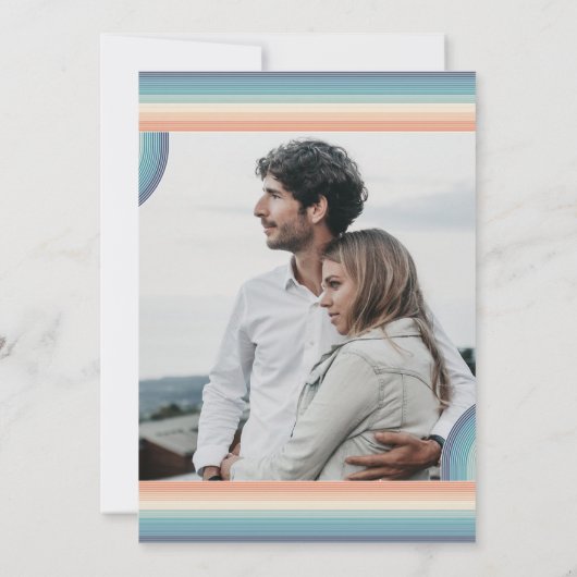 レトロカラフルストライプテーマ70の写真結婚の 招待状 (裏面)