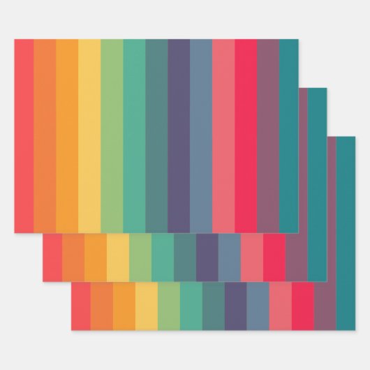 レトロカラフルストライプパターン ラッピングペーパーシート (セット)