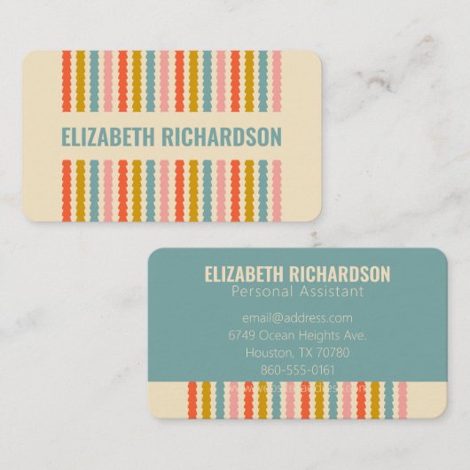 レトロカラフルストライプ名パーソナライズされたアドレスB 名刺 (正面/裏面)