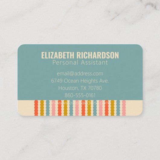 レトロカラフルストライプ名パーソナライズされたアドレスB 名刺 (裏面)