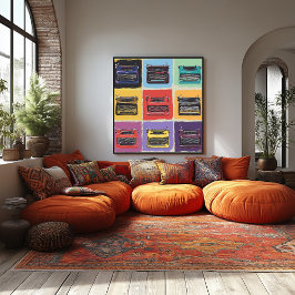 レトロカラフルタイプライターポップ・アートのアートグリッドプリント ポスター