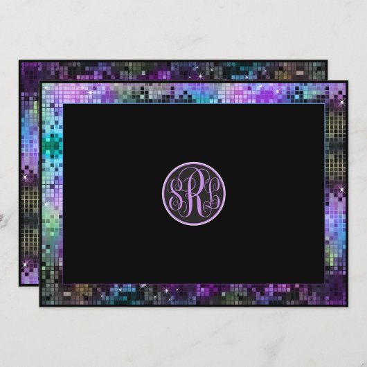 レトロカラフルディスコグリッター幾何学模様 招待状 (正面/裏面)