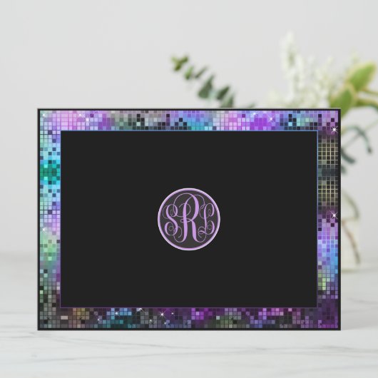 レトロカラフルディスコグリッター幾何学模様 招待状 (スタンド正面)