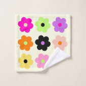 レトロカラフルデイジーBOHOシックミニマリストネーム バスタオルセット (ウォッシュタオル)