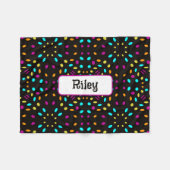 レトロカラフルドッインスパイアト80s黒 フリースブランケット (正面(横))