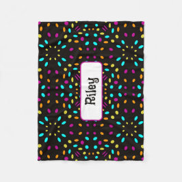 レトロカラフルドッインスパイアト80s黒 フリースブランケット