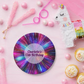 レトロカラフルネオンピ白熱［赤熱］光を放つックパープルライト ペーパープレート (パーティー)