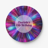 レトロカラフルネオンピ白熱［赤熱］光を放つックパープルライト ペーパープレート (正面)