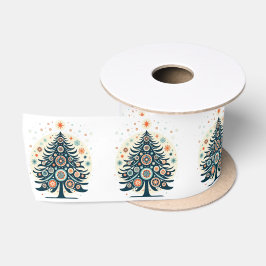 レトロカラフルノルディックスタイルクリスマスツリーパターン サテンリボン