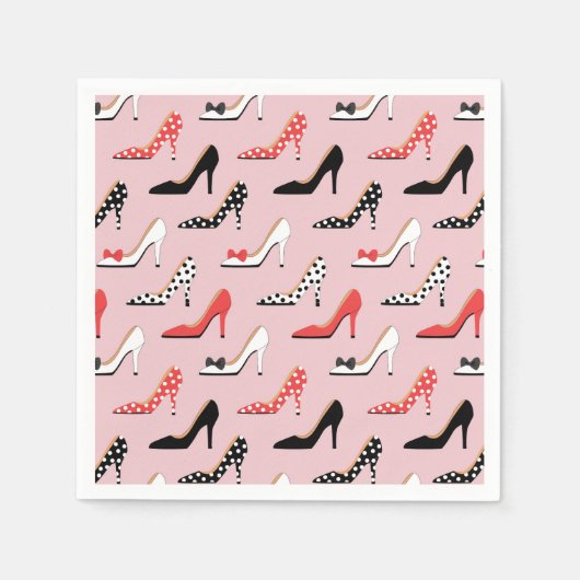 レトロカラフルハイヒールガーリーポンプ靴パターン スタンダードカクテルナプキン (正面)