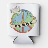 レトロカラフルハンドドロー世界平和と鳩 缶クーラー (正面)