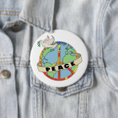 レトロカラフルハンドドロー世界平和と鳩 缶バッジ (インサイチュ)