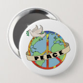 レトロカラフルハンドドロー世界平和と鳩 缶バッジ (正面&裏面)