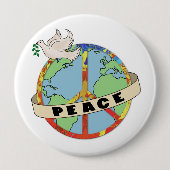 レトロカラフルハンドドロー世界平和と鳩 缶バッジ (正面)