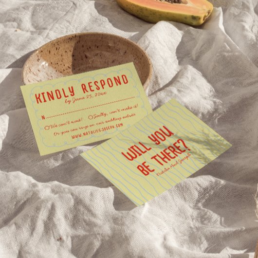 レトロカラフルハンドドロー書ドユニークドの結婚値 出欠カード