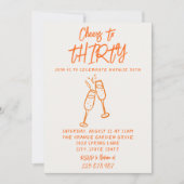 レトロカラフルハンドドロー30お洒落誕生日 招待状 (正面)