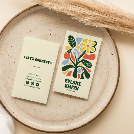 レトロカラフルハンドドローGroovyフローラボホシック 名刺