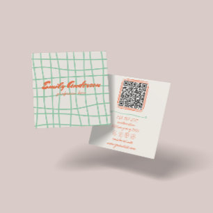 レトロカラフルハンド書描Groovy QRコード スクエア名刺