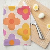 レトロカラフルヒッピーモダンフラワーパターン キッチンタオル (四つ折り)
