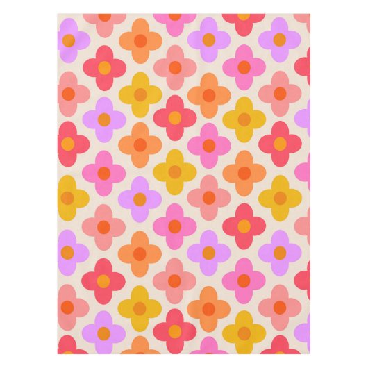 レトロカラフルヒッピーモダンフラワーパターン テーブルクロス (正面)