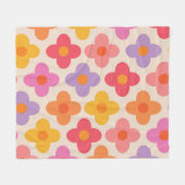 レトロカラフルヒッピーモダンフラワーパターン フリースブランケット (正面(横))