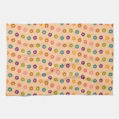 レトロカラフルヒッピー花オンクリーム キッチンタオル (横)