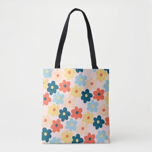 レトロカラフルヒッピー花柄 トートバッグ (正面)
