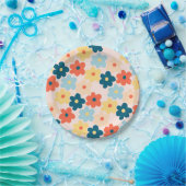 レトロカラフルヒッピー花柄 ペーパープレート (パーティー)